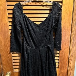 Retro floral lace half sleeve v neck cocktail dress